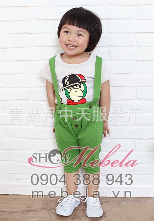 BT37 Bộ quần yếm áo phông hình khỉ đội mũ ngộ nghĩnh cho bé 2 - 6 tuổi