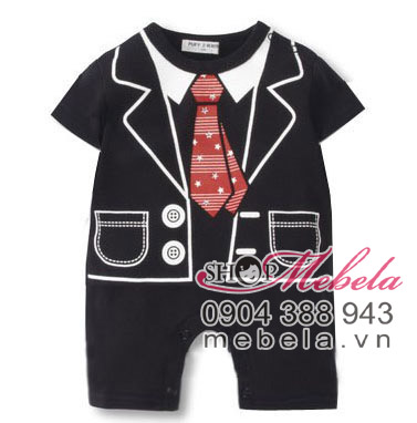 BD11 Body in hình giả vest côc tay màu đen cà vạt đỏ xinh xắn cho bé chất nỉ dưới 10 cân