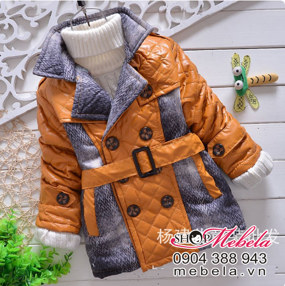 KT24 Áo khoác dáng vest dài pha màu nam tính lót bông và dạ ấm áp cho bé trai khoảng 2,5 đến 6 tuổi