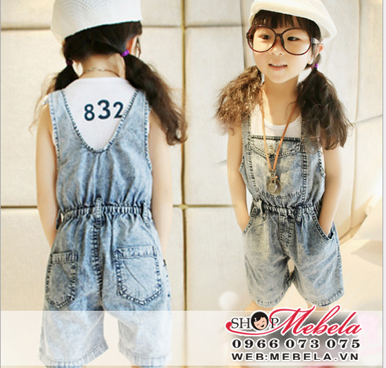 QG14 Quần yếm bò mềm cho bé gái size 3-8 tuổi
