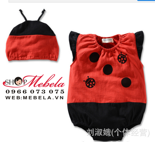 BD32 Bộ áo liền quần, body hình bọ rùa và mũ xinh xắn cho bé 9-11-12 cân