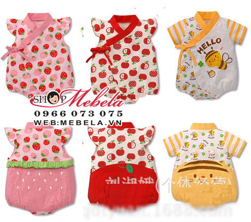 BD45 Body áo liền quần kiểu kimono hình táo, dâu, ong cực ngộ chất cotton mỏng mềm mát cho bé 9 đến 13 cân(ko có mũ)