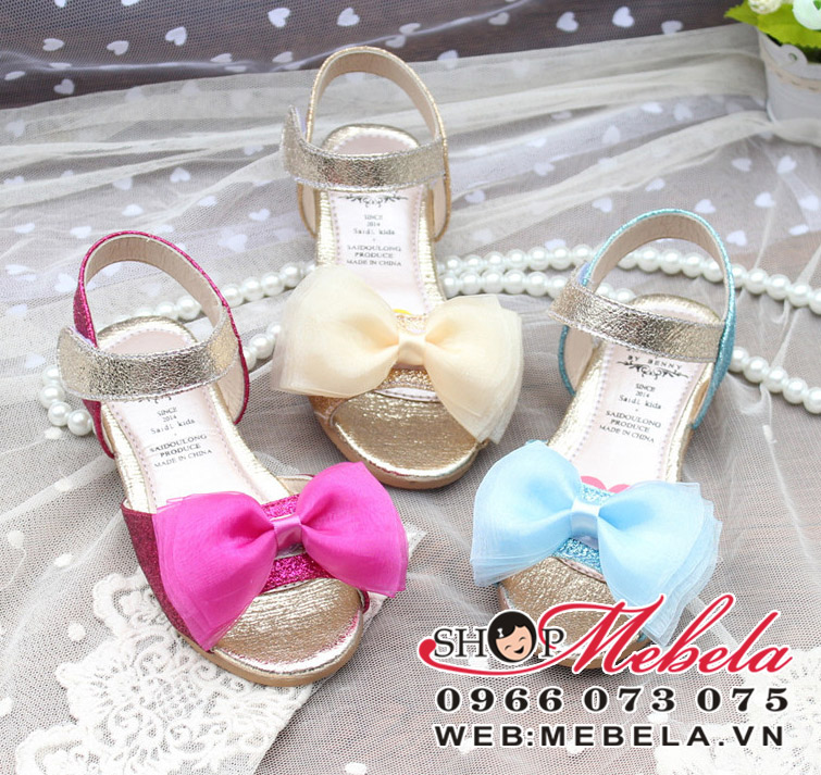 XD32 Xăng đan đính nơ bé gái size 26 đến 30