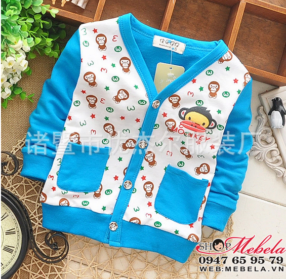 KT37 Áo khoác nỉ Monkey 2 túi cho bé 9 đến 15kg (khoảng 9tháng đến 3 tuổi)