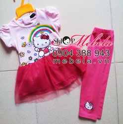 V27 bộ váy kèm quần hồng hình hello kitty xinh xắn cho bé 1-5 tuổi