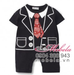 BD11 Body in hình giả vest côc tay màu đen cà vạt đỏ xinh xắn cho bé chất nỉ dưới 10 cân