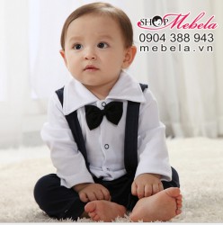 BD518 Body đồng phục học sinh áo trắng quần xanh giả yếm ngỗ nghĩnh chất thun dày mềm cho bé 7-13 cân
