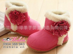 B10 Boots hồng viền lông lót nỉ gắn hoa cực xinh cho bé sz 15-18 (chân dài 10-12cm)