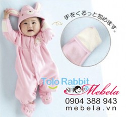 BD519 Body nỉ thỏ hồng lót bông ấm áp xinh xắn kèm giầy bông cho bé 5-10 cân