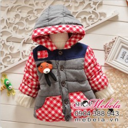 KT17 Áo khoác bé trai lót bông mềm ấm pha kẻ caro 10-16 cân