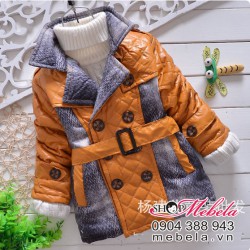 KT24 Áo khoác dáng vest dài pha màu nam tính lót bông và dạ ấm áp cho bé trai khoảng 2,5 đến 6 tuổi