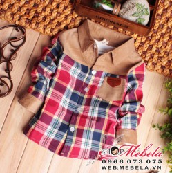 AT17 Áo sơ mi kẻ đỏ pha nâu cho bé 12 đến 16 cân