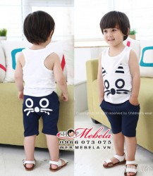 BT47 Bộ bé trai 3 lỗ hình mèo chất thun cotton mỏng mát cho bé 2-5 tuổi