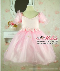 V93 Vày công chúa dự tiệc màu hồng 3 nơ cực xinh cho bé 3-10 tuổi