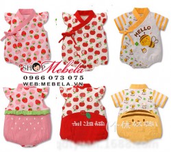 BD45 Body áo liền quần kiểu kimono hình táo, dâu, ong cực ngộ chất cotton mỏng mềm mát cho bé 9 đến 13 cân(ko có mũ)