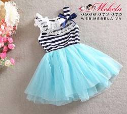 V105 Váy 2 dây kẻ ngang chân ren dễ thương
