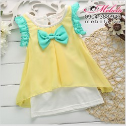 V194 Váy bé gái voan 2 lớp nơ xanh size 10 đến 15 cân (1-3 tuổi)