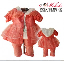 BG516 Bộ bé gái set 3 gồm áo khoác gió dáng váy, áo nỉ liền mũ và quần size 10 -12kg (khoảng 1,2 tuổi)