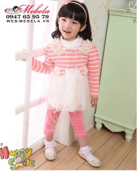 BG517 Bộ set 3 bé gái gồm áo khoác nỉ dáng váy kèm áo thun cao cổ và quần thun dài size 10 -12 kg (khoảng 1,2 tuổi)