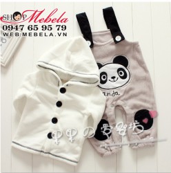 BT544 Bộ nỉ cho bé gồm áo khoác và quần yếm gấu trúc Panda ngỗ nghĩnh 18 đến 24 tháng (11,12 kg)