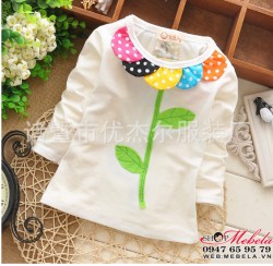 AG512 Áo bé gái dài tay hình cành hoa 11 đến 17kg (khoảng 1 đến 4 tuổi)