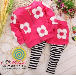BG520 Bộ nỉ bé gái gồm áo khoác kèm quần liền váy hình hoa to size 11 đến 17kg (khoảng 18tháng đến 4 tuổi)