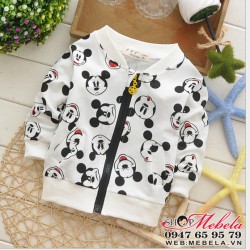 KT39 Áo khoác nỉ bé trai màu trắng hình chuột Mickey 10 đến 16 cân (1 đến 3,5 tuổi)