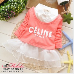 V533 Váy Céline Paris cổ đức dài tay cho bé gái 8 đến 14kg (khoảng 6tháng đến 3 tuổi)