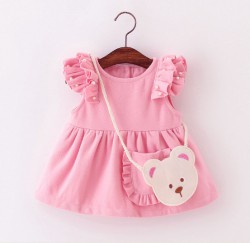 V737 - Váy dạ hồng tay cánh tiên kèm túi gấu cho bé 6kg - 12kg; 3th - 24th; sz M - XXL