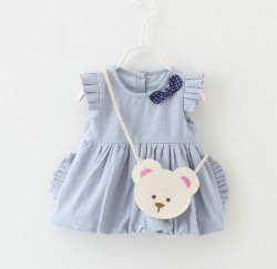 V733 - Váy xanh 2 lớp tay cánh tiên kèm túi gấu cho bé 6kg - 11kg; 3th - 24th; sz M - XXL