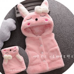 KG284 - Áo khoác gile lông hồng liền mũ thỏ ngủ cho bé 12kg - 18kg; 2t - 5t; sz 6 - 12