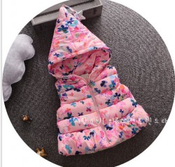 KG282 - Áo khoác gile phao liền mũ bướm hồng cho bé 10kg - 18kg; 1T - 5T; sz 6 - 12