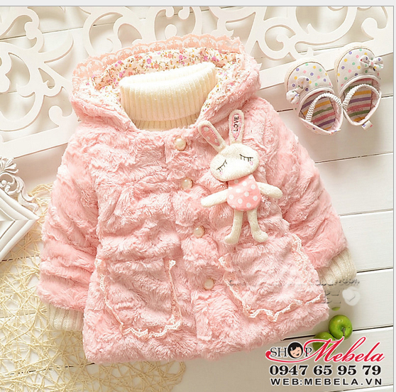KG92 Áo khoác lông thỏ ngủ liền mũ 10 đến18kg (1 đến 4 tuổi)