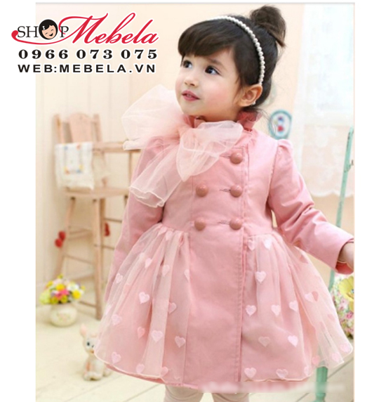 KG111 Áo khoác công chúa dáng váy, chân ren tim xinh xắn cho bé 16 đến 28kg, 3 đến 8tuổi