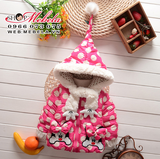 KG134 Áo khoác chấm bi hồng Mini liền khăn ngộ nghĩnh 11 đến 17kg ,18th đến 4 tuổi