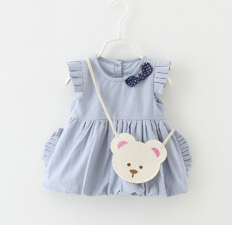 V733 - Váy xanh 2 lớp tay cánh tiên kèm túi gấu cho bé 6kg - 11kg; 3th - 24th; sz M - XXL