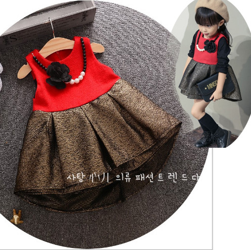 V736 - Váy dạ đỏ đuôi cá nhũ vàng kèm vòng cho bé 11kg - 15kg; 18th - 3t; sz 5 - 11