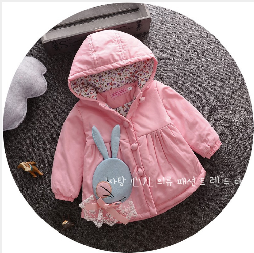 KG281 - Áo khoác hồng lót bông trang trí thỏ xanh cho bé 8kg - 13kg; 8th - 2,5t; sz 120 - 180