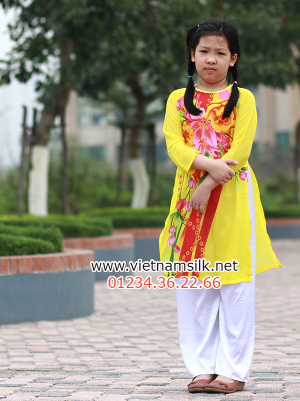 áo dài voan lụa cho bé gái