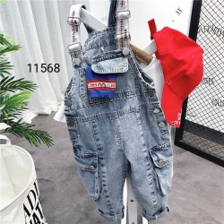11568. Quần yếm jeans túi hộp unisex