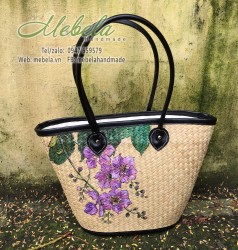Túi cỏ bàng vẽ tay hoa bằng lăng tím size đại