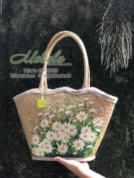 Túi cói gợn sóng vẽ tay cúc hoa mi