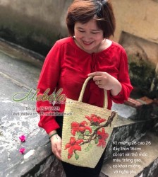 Túi cói dáng trụ vẽ tay Hoa Gạo Đỏ