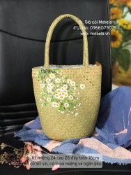 Túi cói dáng trụ vẽ hoa cúc Tina