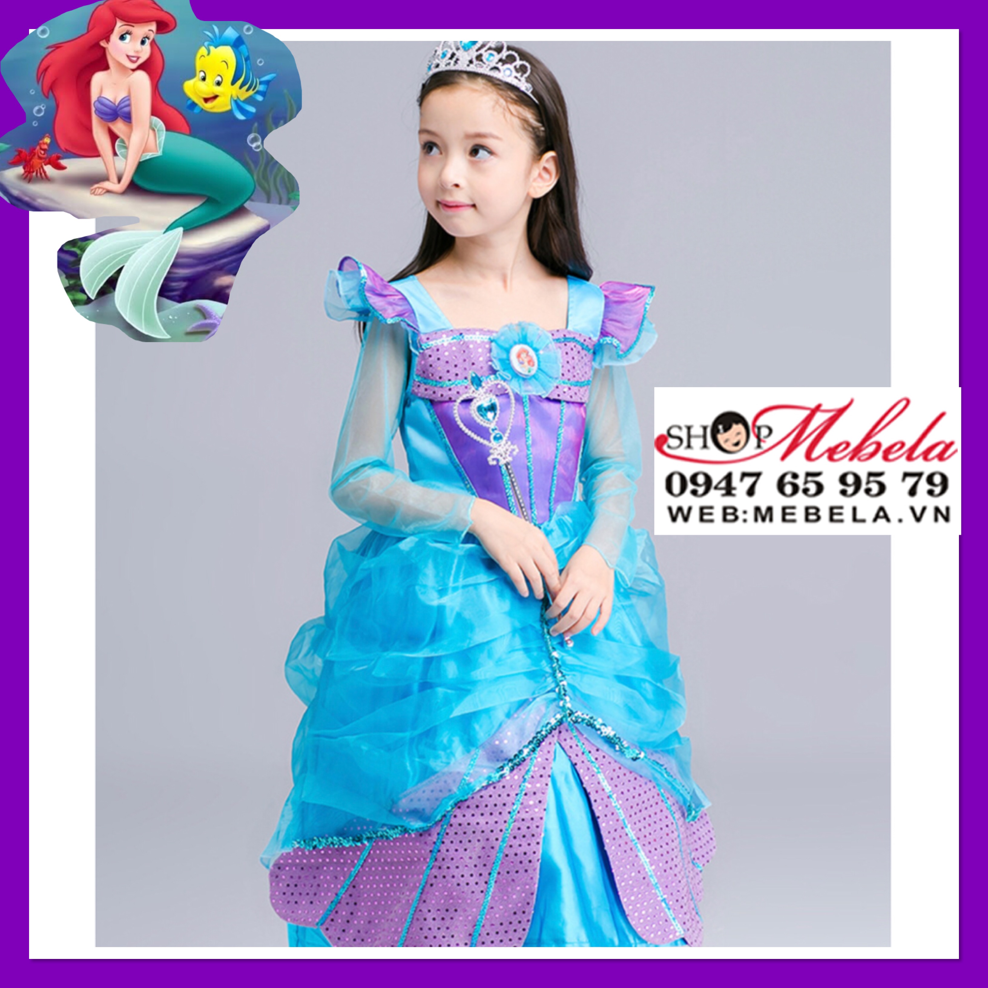 Váy Nàng tiên cá, công chúa Ariel cho bé 14-29kg có clip