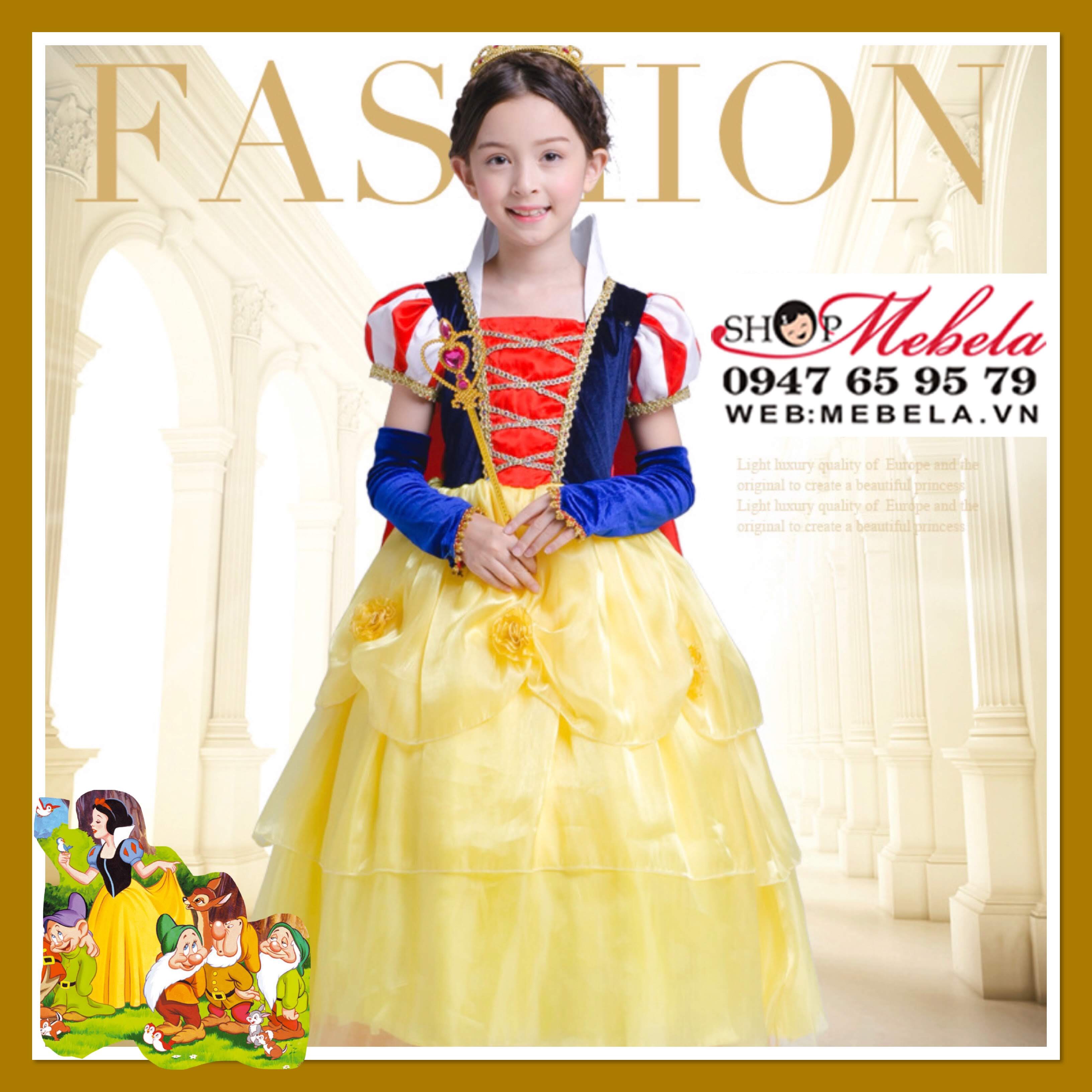 Váy đầm công chúa Bạch Tuyết - Snow White cho bé 13-35kg có clip thật