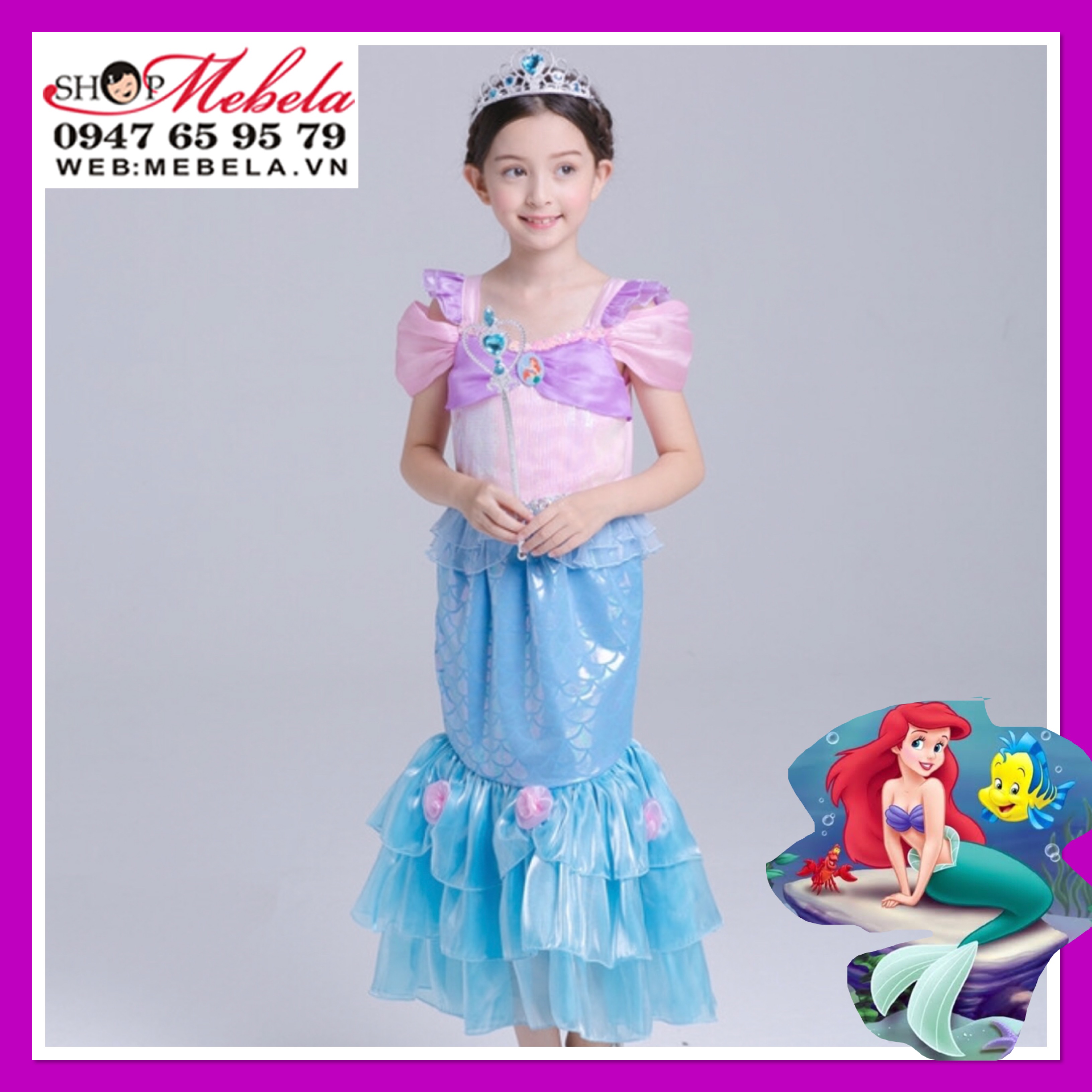 Váy công chúa Ariel nàng tiên cá cho bé 17-35kg