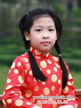 Áo dài cho bé gái gấm Thái Tuấn-GTT1-Màu đỏ đồng xu nhỏ