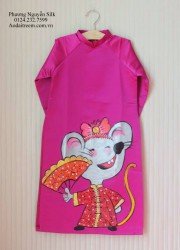 Áo dài vẽ tay cho bé GÁI con chuột cầm quạt