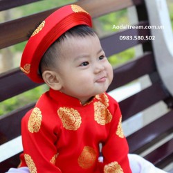 Áo dài truyền thống gấm Thái Tuấn màu đỏ xu cho bé trai